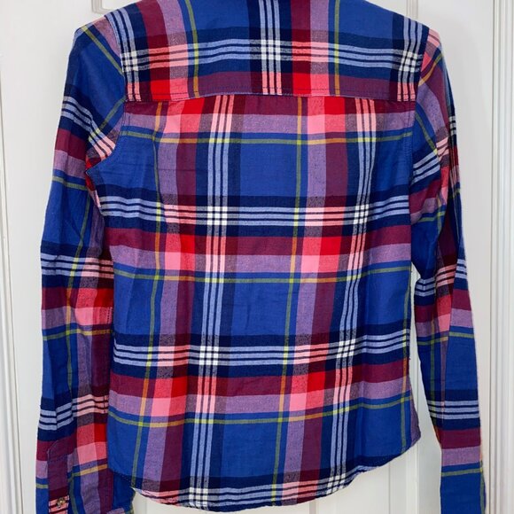 Abercrombie and Fitch Blue and Pink Plaid Button Down Long Sleeve Top - Picture 3 of 3
